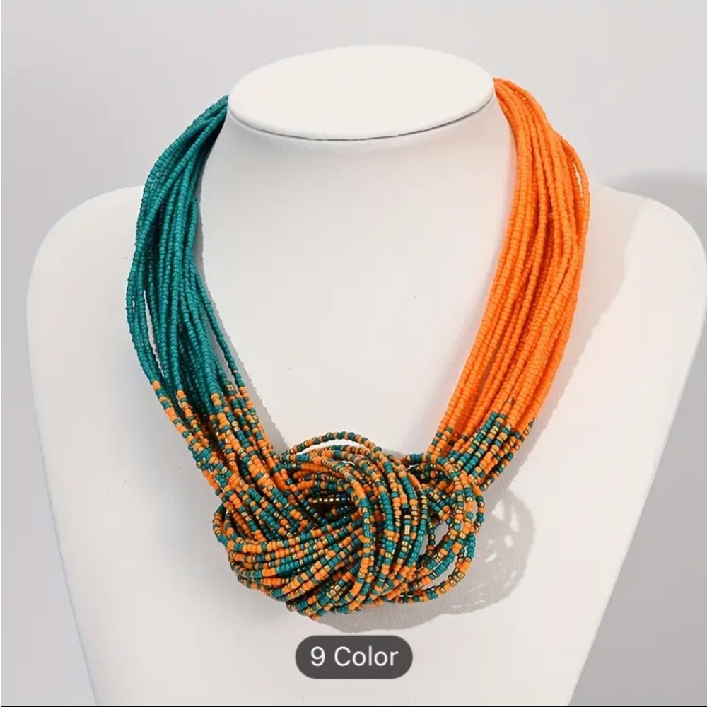 N/W/PACKAGE~ Beautiful Gradient Turqoise and Orange Colored Knotted Necklace